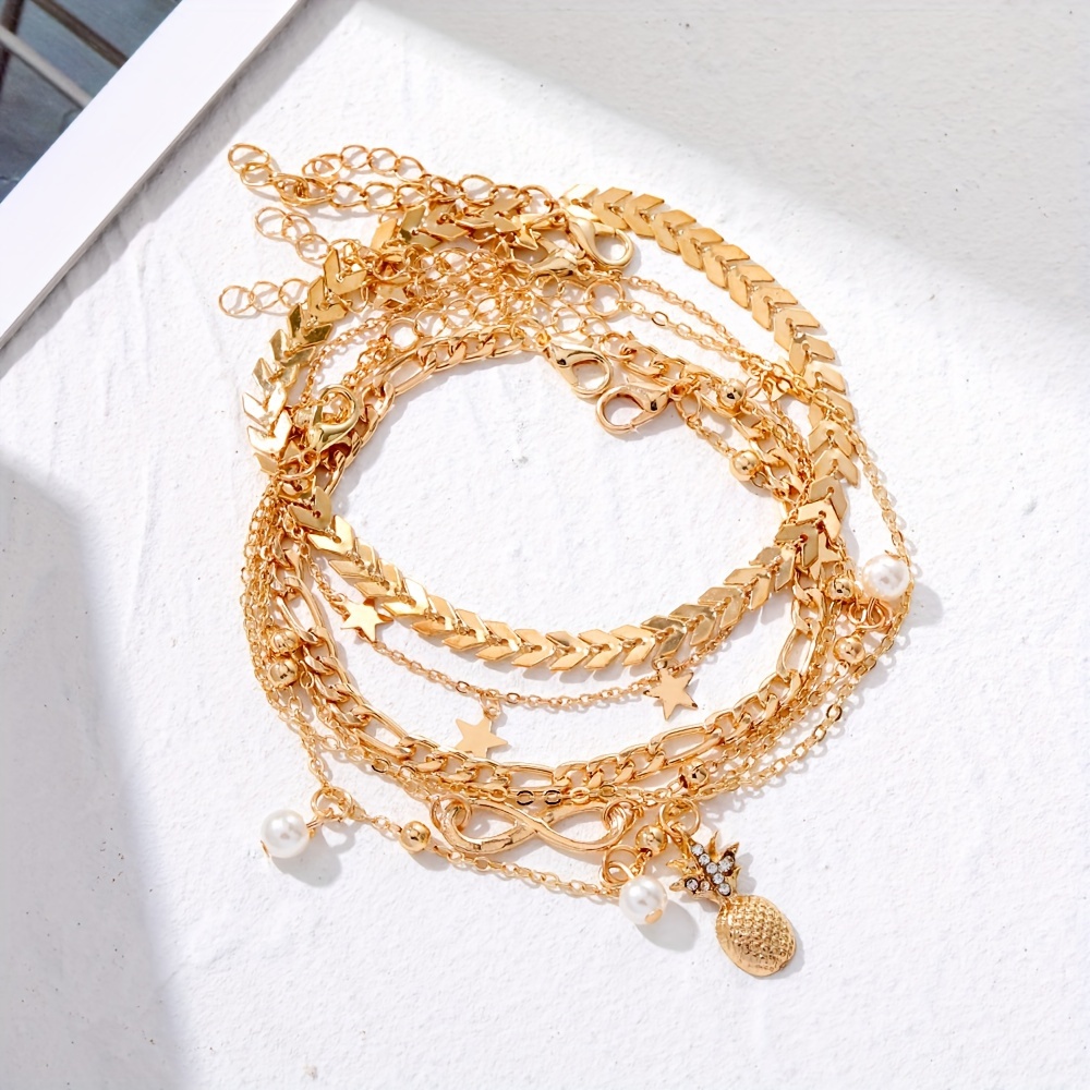 Retro Rhinestone Love Butterfly Foot Chain Set